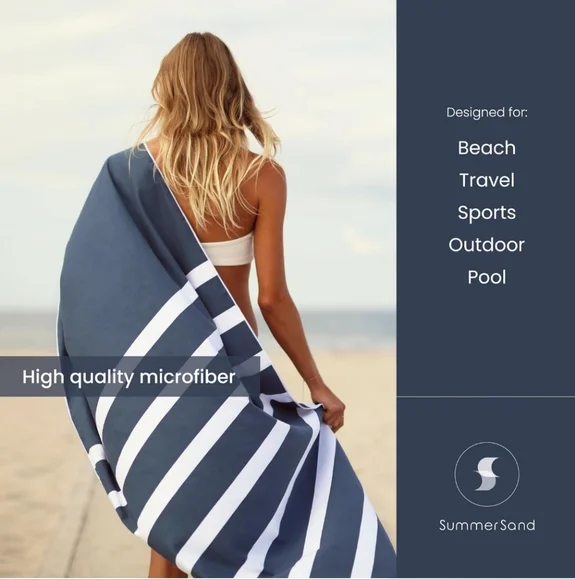 Microfiber Beach Towel Navy Blue Brand New - Picture 5 of 6